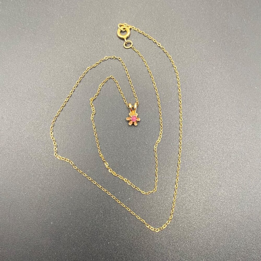 Vintage 14k Gold Filled Ruby Pendant Necklace 15" Stone GLOWS Delicate Layering - Picture 6 of 10